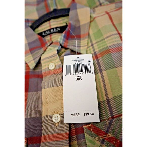 Lauren Ralph Lauren Women Sz XS Multicolor Pastel Plaid L/S Button-Up Shirt - Picture 5 of 7